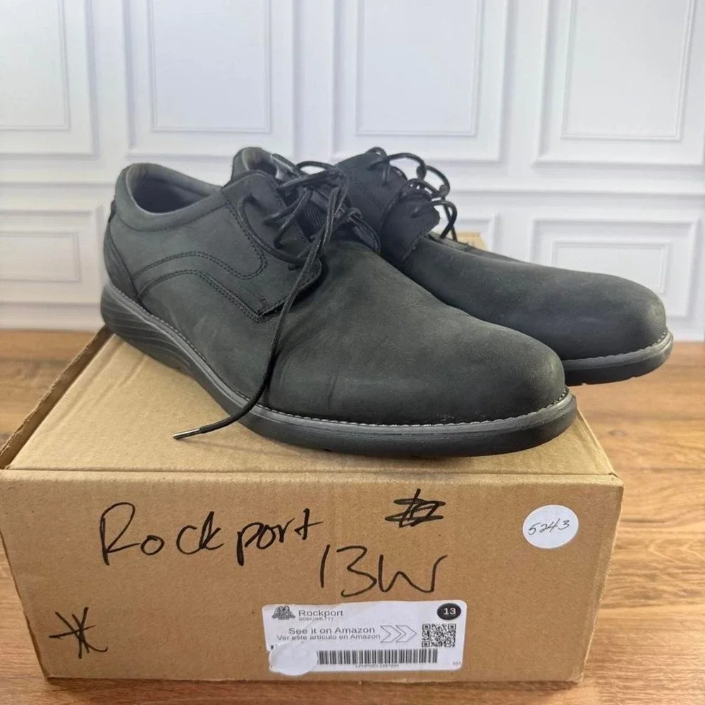 Rockport gray & black leather lace-up oxfords size 13 wide fit